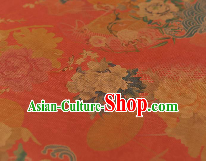 Chinese Traditional Gambiered Guangdong Gauze Classical Peony Pattern Cloth Cheongsam Red Silk Fabric Chinese Traditional Gambiered Guangdong Gauze Classical Peony Pattern Cloth Cheongsam Red Silk Fabric