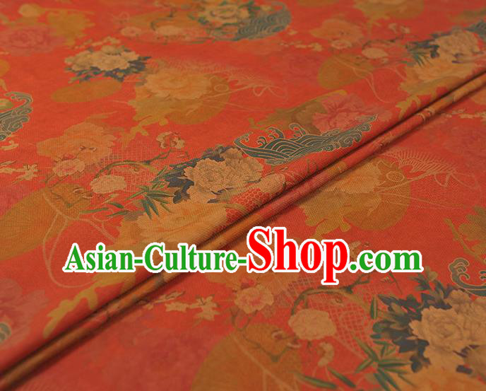 Chinese Traditional Gambiered Guangdong Gauze Classical Peony Pattern Cloth Cheongsam Red Silk Fabric Chinese Traditional Gambiered Guangdong Gauze Classical Peony Pattern Cloth Cheongsam Red Silk Fabric