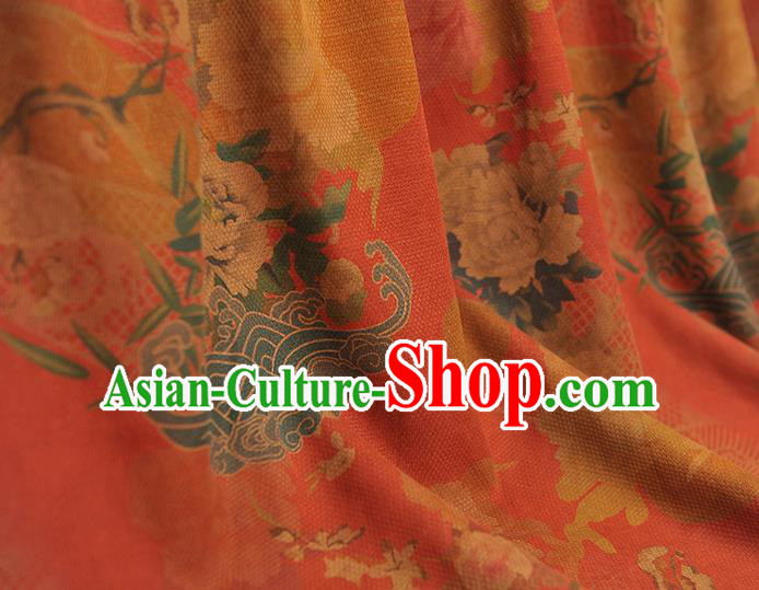 Chinese Traditional Gambiered Guangdong Gauze Classical Peony Pattern Cloth Cheongsam Red Silk Fabric Chinese Traditional Gambiered Guangdong Gauze Classical Peony Pattern Cloth Cheongsam Red Silk Fabric