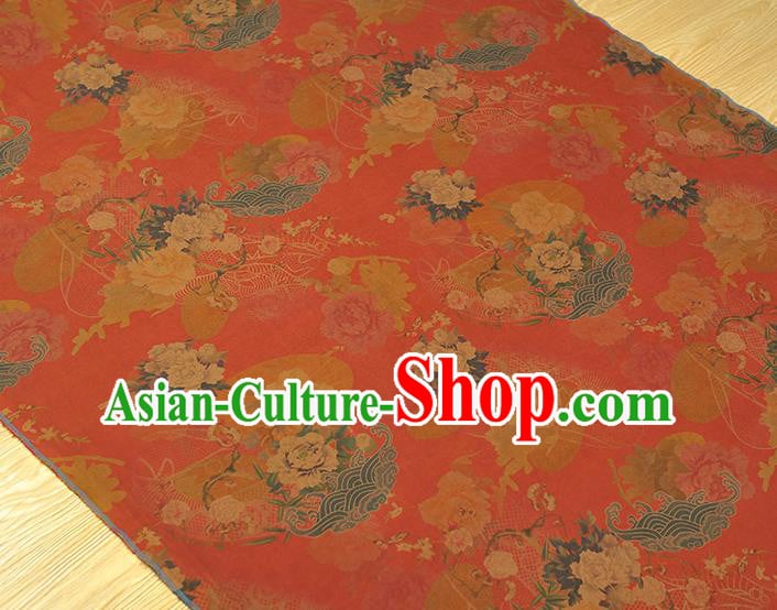 Chinese Traditional Gambiered Guangdong Gauze Classical Peony Pattern Cloth Cheongsam Red Silk Fabric Chinese Traditional Gambiered Guangdong Gauze Classical Peony Pattern Cloth Cheongsam Red Silk Fabric