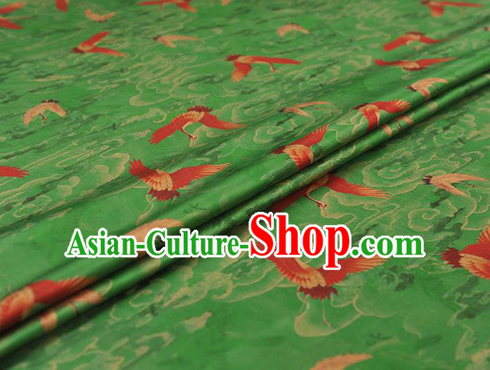 Chinese Satin Fabric Traditional Cheongsam Gambiered Guangdong Gauze Classical Cranes Pattern Green Silk Cloth Chinese Satin Fabric Traditional Cheongsam Gambiered Guangdong Gauze Classical Cranes Pattern Green Silk Cloth