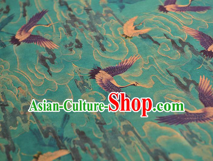 Chinese Traditional Cheongsam Gambiered Guangdong Gauze Classical Cranes Pattern Blue Silk Cloth Satin Fabric Chinese Traditional Cheongsam Gambiered Guangdong Gauze Classical Cranes Pattern Blue Silk Cloth Satin Fabric