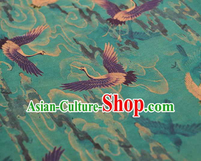 Chinese Traditional Cheongsam Gambiered Guangdong Gauze Classical Cranes Pattern Blue Silk Cloth Satin Fabric Chinese Traditional Cheongsam Gambiered Guangdong Gauze Classical Cranes Pattern Blue Silk Cloth Satin Fabric