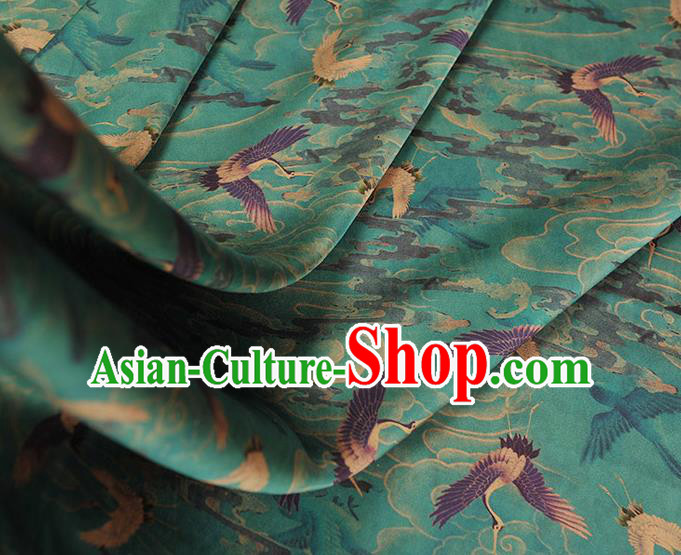 Chinese Traditional Cheongsam Gambiered Guangdong Gauze Classical Cranes Pattern Blue Silk Cloth Satin Fabric Chinese Traditional Cheongsam Gambiered Guangdong Gauze Classical Cranes Pattern Blue Silk Cloth Satin Fabric