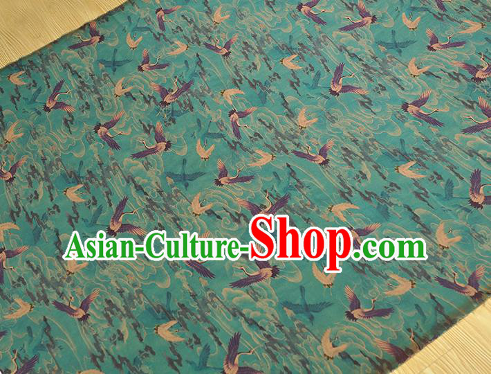 Chinese Traditional Cheongsam Gambiered Guangdong Gauze Classical Cranes Pattern Blue Silk Cloth Satin Fabric Chinese Traditional Cheongsam Gambiered Guangdong Gauze Classical Cranes Pattern Blue Silk Cloth Satin Fabric