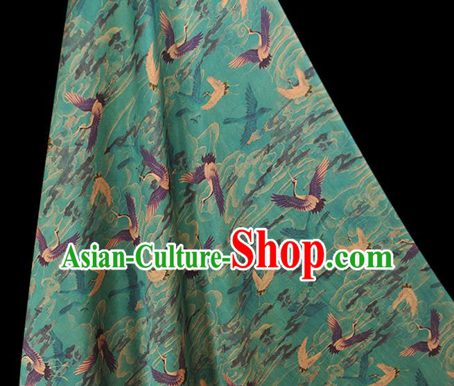 Chinese Traditional Cheongsam Gambiered Guangdong Gauze Classical Cranes Pattern Blue Silk Cloth Satin Fabric Chinese Traditional Cheongsam Gambiered Guangdong Gauze Classical Cranes Pattern Blue Silk Cloth Satin Fabric