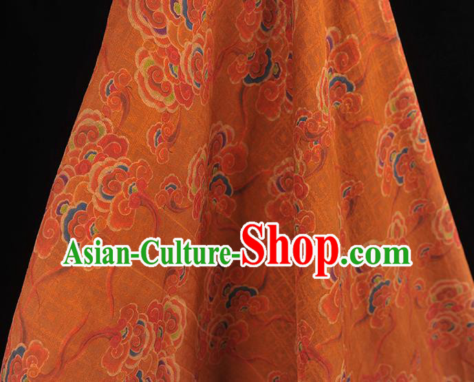 Chinese Traditional Jacquard Fabric Cheongsam Gambiered Guangdong Gauze Classical Clouds Pattern Orange Silk Cloth Chinese Traditional Jacquard Fabric Cheongsam Gambiered Guangdong Gauze Classical Clouds Pattern Orange Silk Cloth
