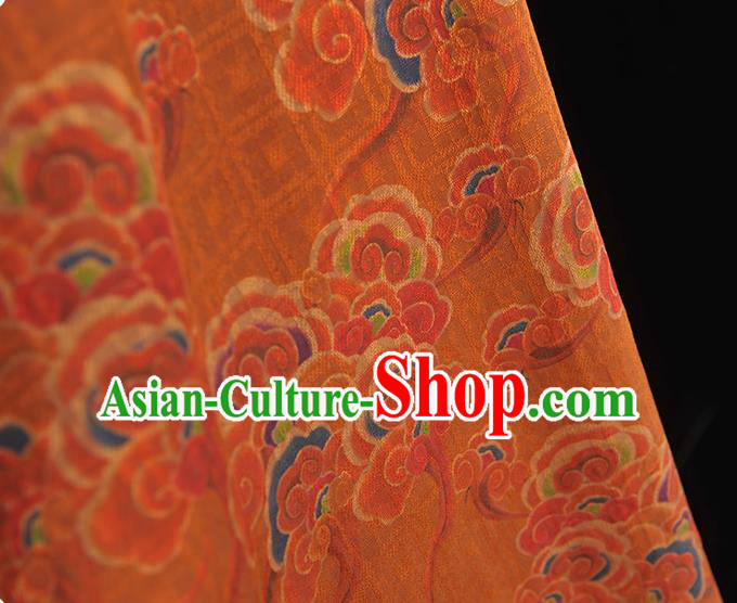 Chinese Traditional Jacquard Fabric Cheongsam Gambiered Guangdong Gauze Classical Clouds Pattern Orange Silk Cloth Chinese Traditional Jacquard Fabric Cheongsam Gambiered Guangdong Gauze Classical Clouds Pattern Orange Silk Cloth
