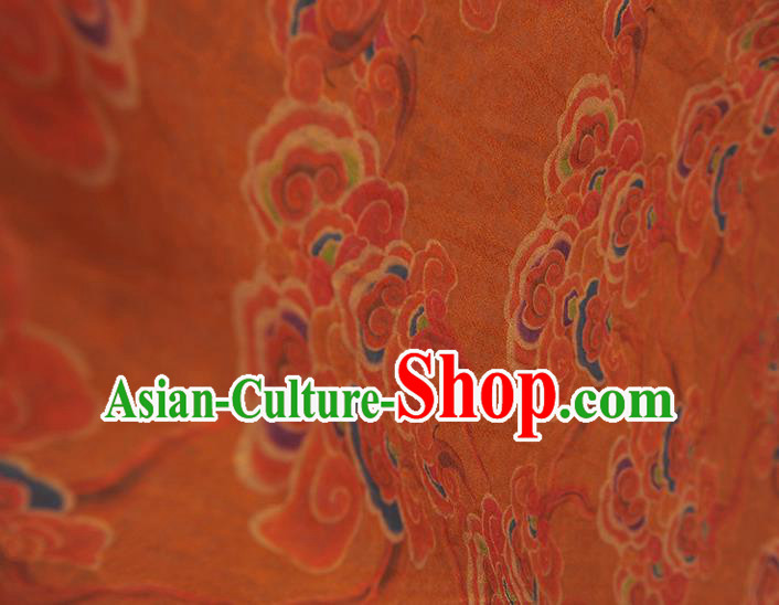 Chinese Traditional Jacquard Fabric Cheongsam Gambiered Guangdong Gauze Classical Clouds Pattern Orange Silk Cloth Chinese Traditional Jacquard Fabric Cheongsam Gambiered Guangdong Gauze Classical Clouds Pattern Orange Silk Cloth