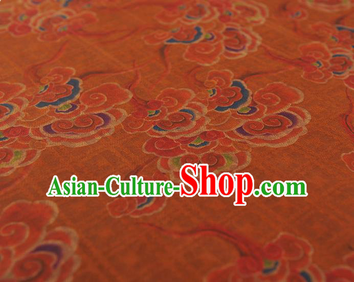 Chinese Traditional Jacquard Fabric Cheongsam Gambiered Guangdong Gauze Classical Clouds Pattern Orange Silk Cloth Chinese Traditional Jacquard Fabric Cheongsam Gambiered Guangdong Gauze Classical Clouds Pattern Orange Silk Cloth