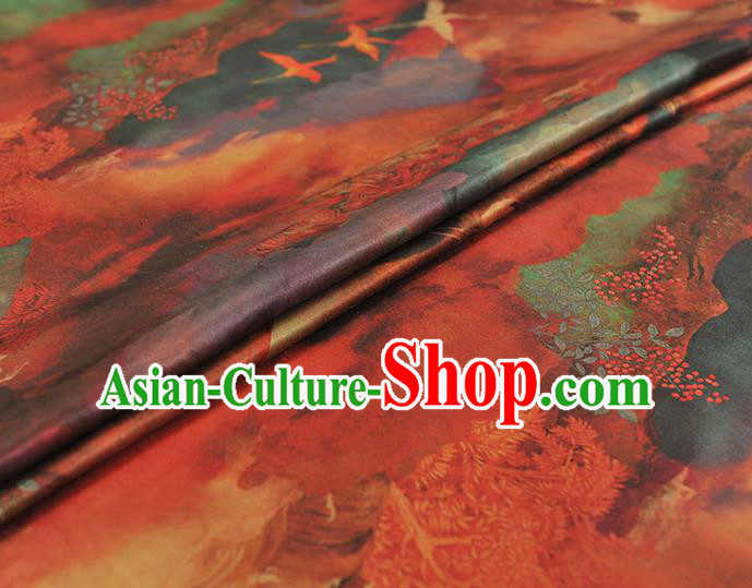 Chinese Cheongsam Gambiered Guangdong Gauze Classical Cranes Pattern Silk Material Traditional Fabric Chinese Cheongsam Gambiered Guangdong Gauze Classical Cranes Pattern Silk Material Traditional Fabric