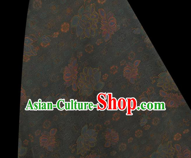 Chinese Cheongsam Gambiered Guangdong Gauze Classical Lotus Pattern Navy Silk Cloth Traditional Jacquard Fabric Chinese Cheongsam Gambiered Guangdong Gauze Classical Lotus Pattern Navy Silk Cloth Traditional Jacquard Fabric