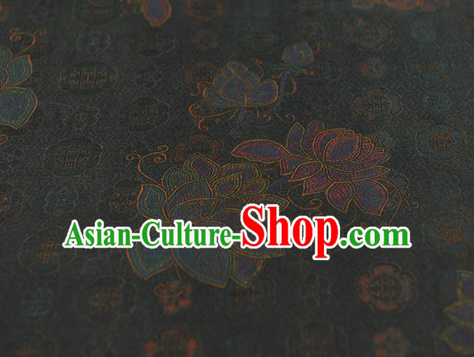 Chinese Cheongsam Gambiered Guangdong Gauze Classical Lotus Pattern Navy Silk Cloth Traditional Jacquard Fabric Chinese Cheongsam Gambiered Guangdong Gauze Classical Lotus Pattern Navy Silk Cloth Traditional Jacquard Fabric