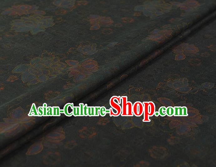 Chinese Cheongsam Gambiered Guangdong Gauze Classical Lotus Pattern Navy Silk Cloth Traditional Jacquard Fabric Chinese Cheongsam Gambiered Guangdong Gauze Classical Lotus Pattern Navy Silk Cloth Traditional Jacquard Fabric