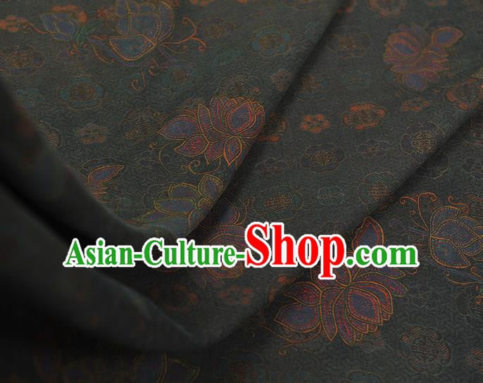 Chinese Cheongsam Gambiered Guangdong Gauze Classical Lotus Pattern Navy Silk Cloth Traditional Jacquard Fabric Chinese Cheongsam Gambiered Guangdong Gauze Classical Lotus Pattern Navy Silk Cloth Traditional Jacquard Fabric