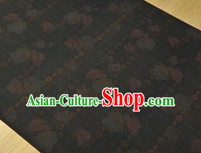 Chinese Cheongsam Gambiered Guangdong Gauze Classical Lotus Pattern Navy Silk Cloth Traditional Jacquard Fabric Chinese Cheongsam Gambiered Guangdong Gauze Classical Lotus Pattern Navy Silk Cloth Traditional Jacquard Fabric