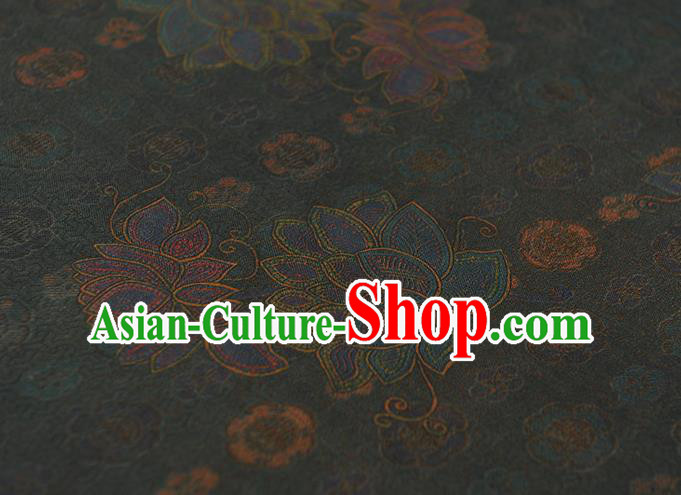 Chinese Cheongsam Gambiered Guangdong Gauze Classical Lotus Pattern Navy Silk Cloth Traditional Jacquard Fabric Chinese Cheongsam Gambiered Guangdong Gauze Classical Lotus Pattern Navy Silk Cloth Traditional Jacquard Fabric