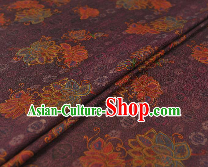 Chinese Classical Lotus Pattern Purple Silk Cloth Traditional Jacquard Fabric Cheongsam Gambiered Guangdong Gauze Chinese Classical Lotus Pattern Purple Silk Cloth Traditional Jacquard Fabric Cheongsam Gambiered Guangdong Gauze