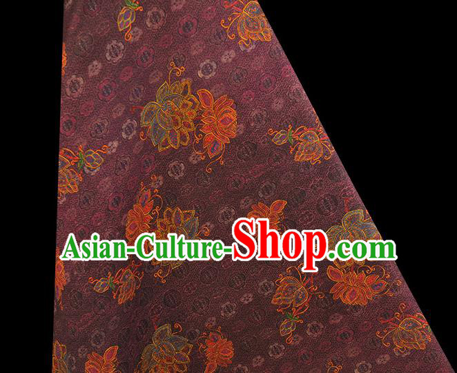 Chinese Classical Lotus Pattern Purple Silk Cloth Traditional Jacquard Fabric Cheongsam Gambiered Guangdong Gauze Chinese Classical Lotus Pattern Purple Silk Cloth Traditional Jacquard Fabric Cheongsam Gambiered Guangdong Gauze