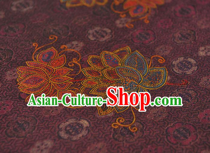 Chinese Classical Lotus Pattern Purple Silk Cloth Traditional Jacquard Fabric Cheongsam Gambiered Guangdong Gauze Chinese Classical Lotus Pattern Purple Silk Cloth Traditional Jacquard Fabric Cheongsam Gambiered Guangdong Gauze