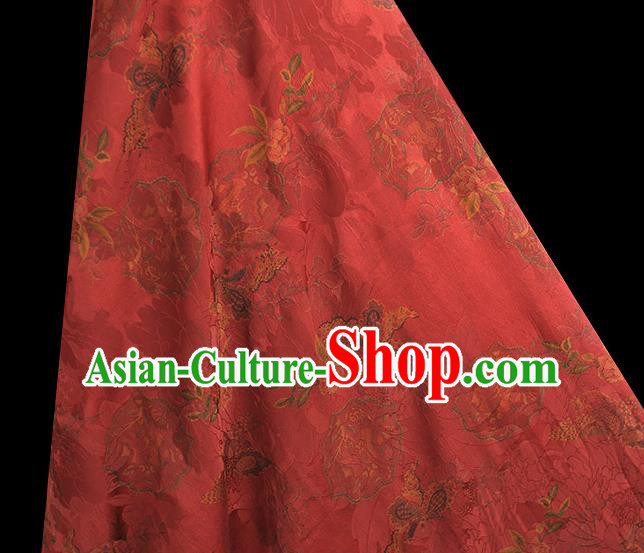 Chinese Cheongsam Red Gambiered Guangdong Gauze Classical Flowers Pattern Silk Material Traditional Satin Fabric Chinese Cheongsam Red Gambiered Guangdong Gauze Classical Flowers Pattern Silk Material Traditional Satin Fabric