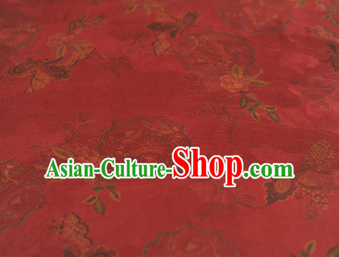 Chinese Cheongsam Red Gambiered Guangdong Gauze Classical Flowers Pattern Silk Material Traditional Satin Fabric Chinese Cheongsam Red Gambiered Guangdong Gauze Classical Flowers Pattern Silk Material Traditional Satin Fabric