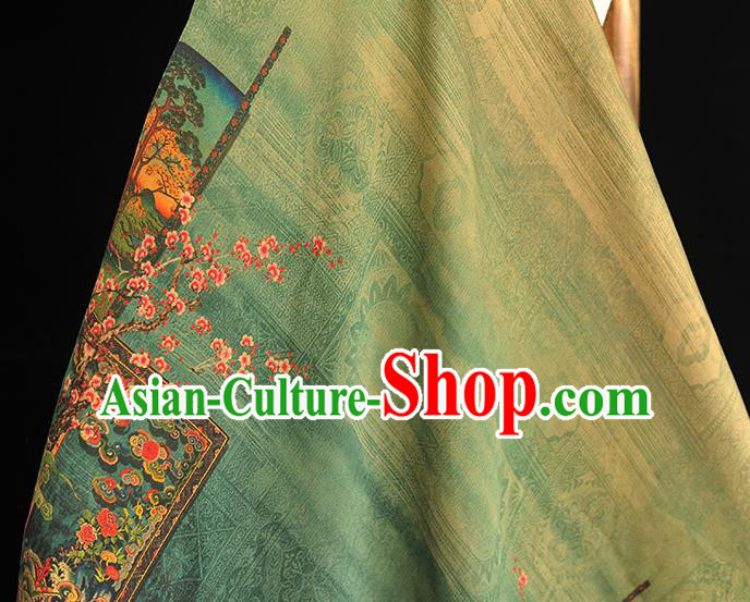 China Traditional Plum Blossom Pattern Green Silk Fabric Classical Cheongsam Gambiered Guangdong Gauze Cloth China Traditional Plum Blossom Pattern Green Silk Fabric Classical Cheongsam Gambiered Guangdong Gauze Cloth