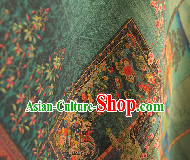 China Traditional Plum Blossom Pattern Green Silk Fabric Classical Cheongsam Gambiered Guangdong Gauze Cloth China Traditional Plum Blossom Pattern Green Silk Fabric Classical Cheongsam Gambiered Guangdong Gauze Cloth