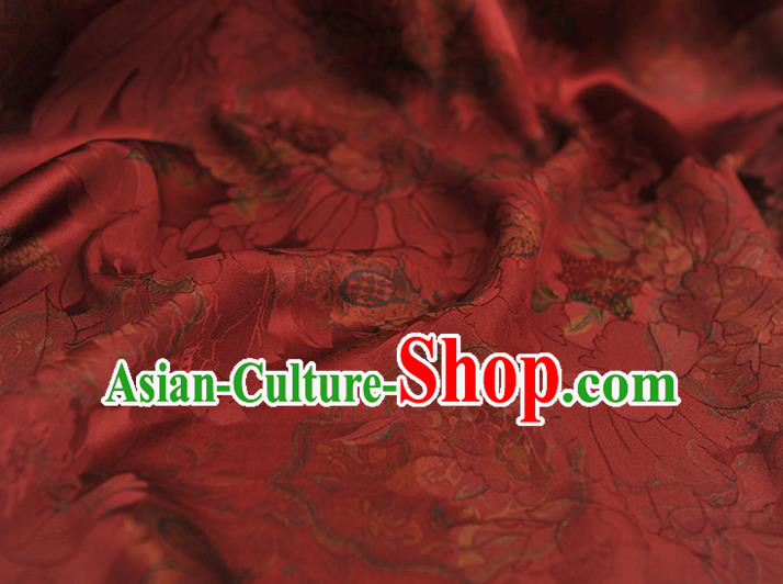Chinese Cheongsam Red Gambiered Guangdong Gauze Classical Flowers Pattern Silk Material Traditional Satin Fabric Chinese Cheongsam Red Gambiered Guangdong Gauze Classical Flowers Pattern Silk Material Traditional Satin Fabric