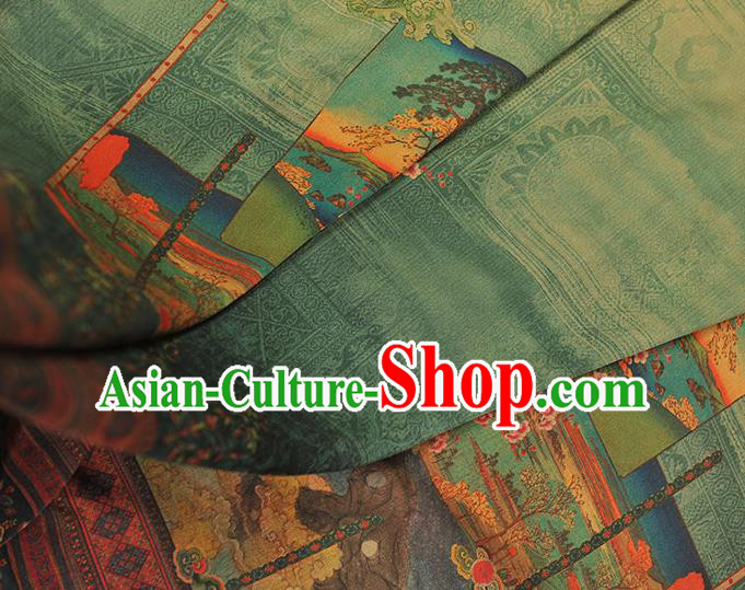 China Traditional Plum Blossom Pattern Green Silk Fabric Classical Cheongsam Gambiered Guangdong Gauze Cloth China Traditional Plum Blossom Pattern Green Silk Fabric Classical Cheongsam Gambiered Guangdong Gauze Cloth