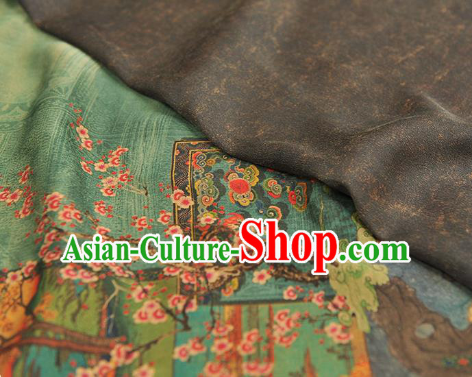 China Traditional Plum Blossom Pattern Green Silk Fabric Classical Cheongsam Gambiered Guangdong Gauze Cloth China Traditional Plum Blossom Pattern Green Silk Fabric Classical Cheongsam Gambiered Guangdong Gauze Cloth