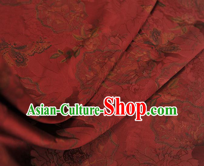 Chinese Cheongsam Red Gambiered Guangdong Gauze Classical Flowers Pattern Silk Material Traditional Satin Fabric Chinese Cheongsam Red Gambiered Guangdong Gauze Classical Flowers Pattern Silk Material Traditional Satin Fabric