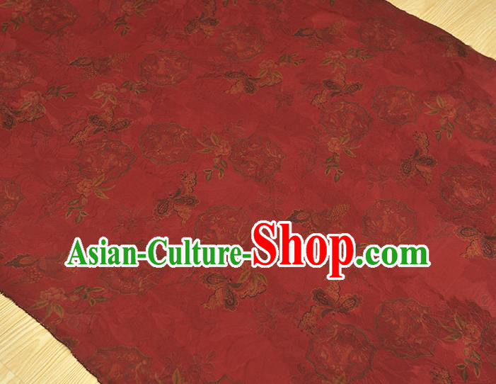 Chinese Cheongsam Red Gambiered Guangdong Gauze Classical Flowers Pattern Silk Material Traditional Satin Fabric Chinese Cheongsam Red Gambiered Guangdong Gauze Classical Flowers Pattern Silk Material Traditional Satin Fabric