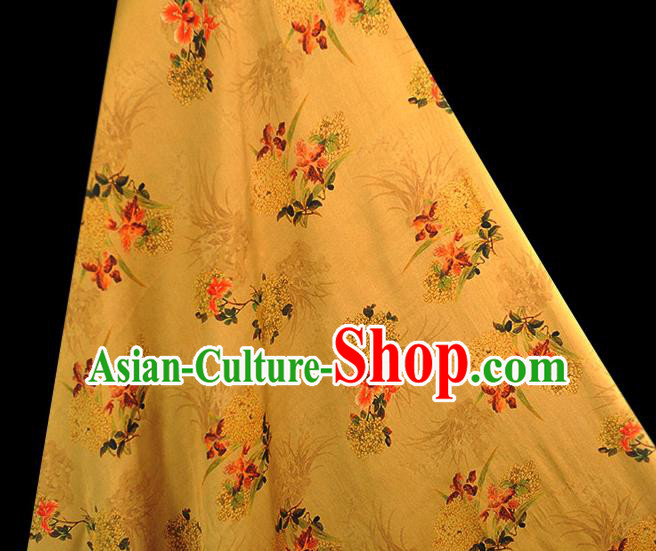 Chinese Traditional Yellow Silk Fabric Cheongsam Gambiered Guangdong Gauze Classical Osmanthus Pattern Silk Material Chinese Traditional Yellow Silk Fabric Cheongsam Gambiered Guangdong Gauze Classical Osmanthus Pattern Silk Material