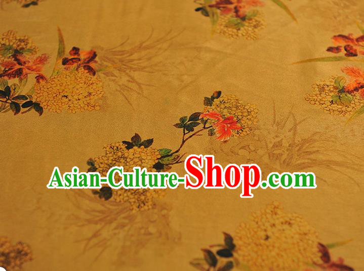 Chinese Traditional Yellow Silk Fabric Cheongsam Gambiered Guangdong Gauze Classical Osmanthus Pattern Silk Material Chinese Traditional Yellow Silk Fabric Cheongsam Gambiered Guangdong Gauze Classical Osmanthus Pattern Silk Material