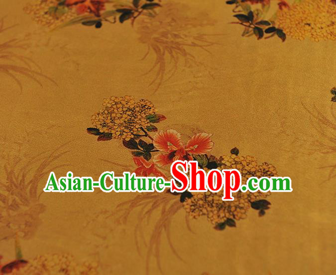 Chinese Traditional Yellow Silk Fabric Cheongsam Gambiered Guangdong Gauze Classical Osmanthus Pattern Silk Material Chinese Traditional Yellow Silk Fabric Cheongsam Gambiered Guangdong Gauze Classical Osmanthus Pattern Silk Material
