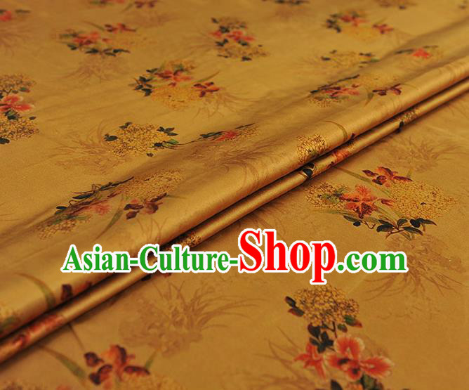 Chinese Traditional Yellow Silk Fabric Cheongsam Gambiered Guangdong Gauze Classical Osmanthus Pattern Silk Material Chinese Traditional Yellow Silk Fabric Cheongsam Gambiered Guangdong Gauze Classical Osmanthus Pattern Silk Material