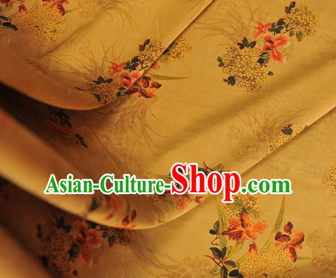 Chinese Traditional Yellow Silk Fabric Cheongsam Gambiered Guangdong Gauze Classical Osmanthus Pattern Silk Material Chinese Traditional Yellow Silk Fabric Cheongsam Gambiered Guangdong Gauze Classical Osmanthus Pattern Silk Material