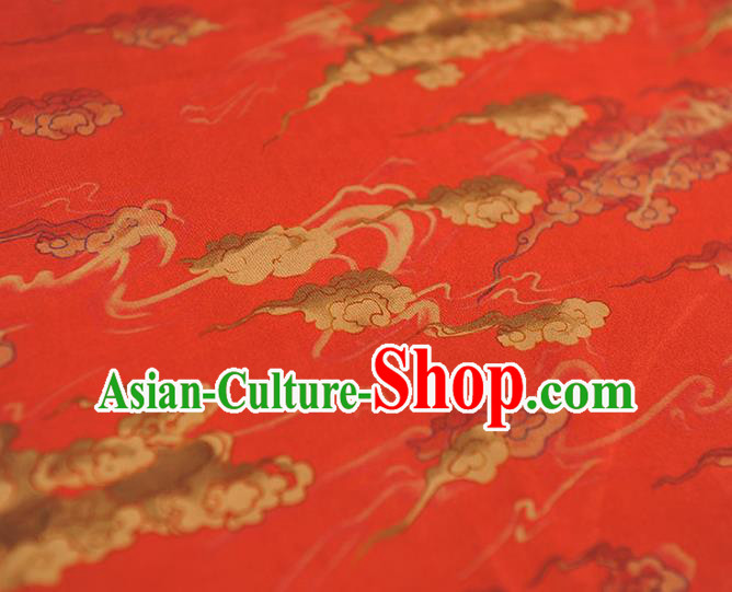 Chinese Traditional Red Silk Fabric Cheongsam Gambiered Guangdong Gauze Classical Clouds Pattern Silk Material Chinese Traditional Red Silk Fabric Cheongsam Gambiered Guangdong Gauze Classical Clouds Pattern Silk Material