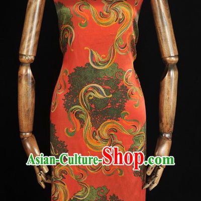 Chinese Cheongsam Red Gambiered Guangdong Gauze Traditional Satin Fabric Classical Pattern Silk Material