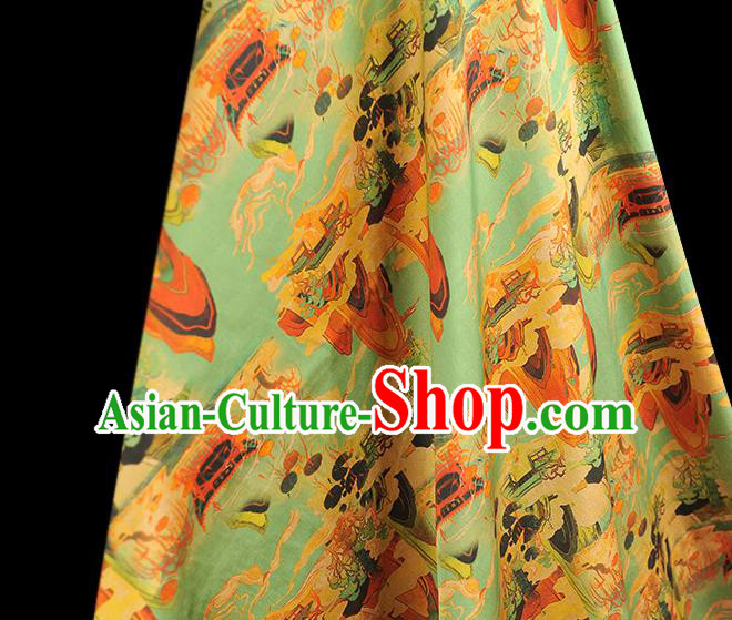 Chinese Classical Fairyland Pattern Silk Material Cheongsam Gambiered Guangdong Gauze Traditional Green Silk Fabric Chinese Classical Fairyland Pattern Silk Material Cheongsam Gambiered Guangdong Gauze Traditional Green Silk Fabric