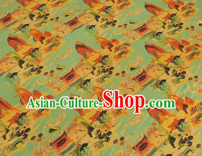 Chinese Classical Fairyland Pattern Silk Material Cheongsam Gambiered Guangdong Gauze Traditional Green Silk Fabric Chinese Classical Fairyland Pattern Silk Material Cheongsam Gambiered Guangdong Gauze Traditional Green Silk Fabric