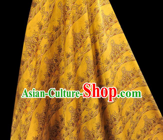 Chinese Classical Waves Pattern Silk Material Cheongsam Gambiered Guangdong Gauze Traditional Yellow Satin Fabric Chinese Classical Waves Pattern Silk Material Cheongsam Gambiered Guangdong Gauze Traditional Yellow Satin Fabric