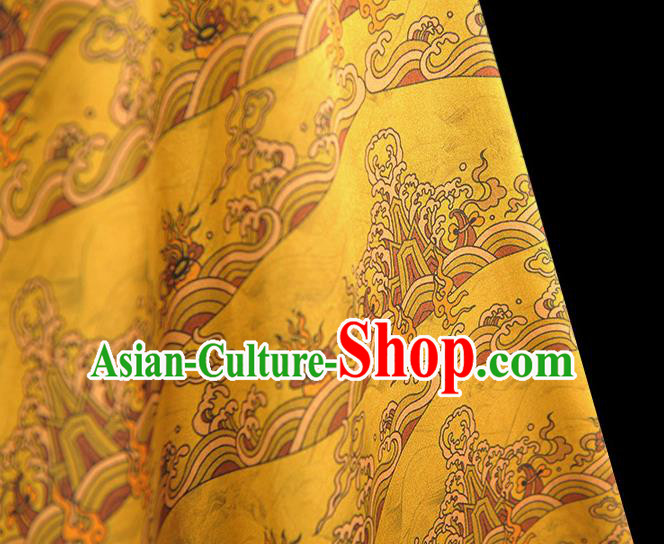 Chinese Classical Waves Pattern Silk Material Cheongsam Gambiered Guangdong Gauze Traditional Yellow Satin Fabric Chinese Classical Waves Pattern Silk Material Cheongsam Gambiered Guangdong Gauze Traditional Yellow Satin Fabric