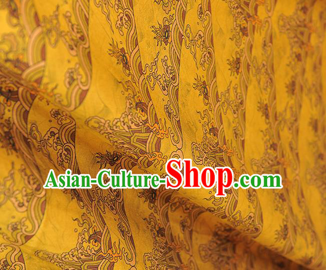 Chinese Classical Waves Pattern Silk Material Cheongsam Gambiered Guangdong Gauze Traditional Yellow Satin Fabric Chinese Classical Waves Pattern Silk Material Cheongsam Gambiered Guangdong Gauze Traditional Yellow Satin Fabric