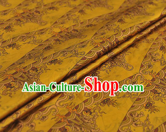 Chinese Classical Waves Pattern Silk Material Cheongsam Gambiered Guangdong Gauze Traditional Yellow Satin Fabric Chinese Classical Waves Pattern Silk Material Cheongsam Gambiered Guangdong Gauze Traditional Yellow Satin Fabric