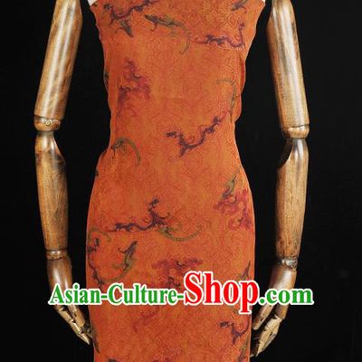 Chinese Cheongsam Ginger Gambiered Guangdong Gauze Classical Clouds Pattern Silk Material Traditional Jacquard Fabric