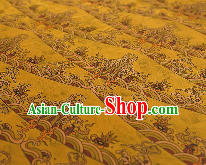 Chinese Classical Waves Pattern Silk Material Cheongsam Gambiered Guangdong Gauze Traditional Yellow Satin Fabric Chinese Classical Waves Pattern Silk Material Cheongsam Gambiered Guangdong Gauze Traditional Yellow Satin Fabric