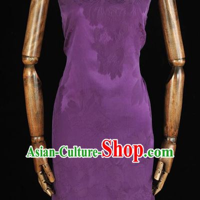 Purple Gambiered Guangdong Gauze Traditional Classical Peony Pattern Satin Material Chinese Cheongsam Jacquard Silk Fabric