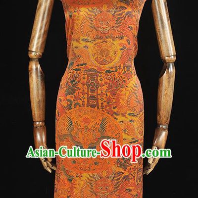 Chinese Cheongsam Silk Cloth Traditional Jacquard Satin Fabric Classical Dragon Phoenix Pattern Ginger Gambiered Guangdong Gauze